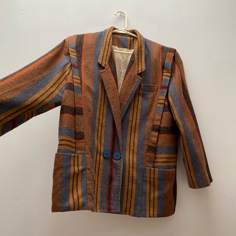 Vintage - Bohemian 1970 Striped Blazer with Blue Buttons - Picture 3 of 7